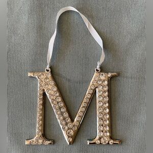 Initial M Silvertone/Rhinestone Christmas Ornament that can be used anywhere